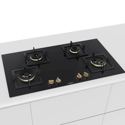 Bosch Built In Oven HBF532BA0I + Bosch Built-In Microwave Series 4 BEL553MS0I + Bosch 90 cm Wall Mounted Chimney Self Clean Series DWBA98H60I + Bosch 90 cm 4 Burner Hob True Brass 2D PNF9B6F20I