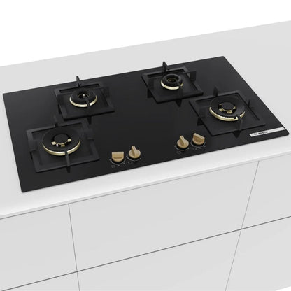 Bosch 90 cm Wall Mounted Chimney DWB98IJ60I + Bosch 90 cm 4 Burner Hob Series 6 True Brass 3D PNF9B6G20I