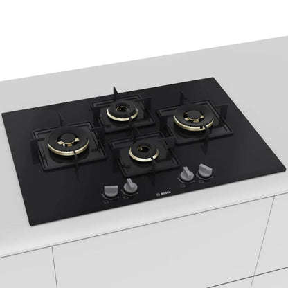 Bosch 90 cm Wall Mounted Chimney DWK98IJ60I + Bosch 75 cm 4 Burner Hob True Brass 2D PNI7B6F10I