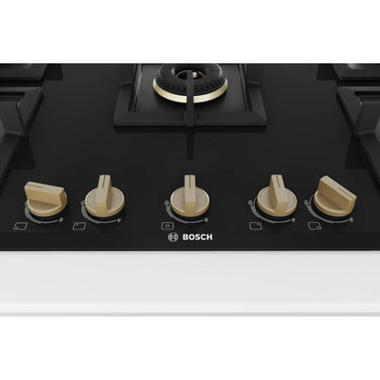 Bosch 90 cm Wall Mounted Chimney DWB98IJ60I + Bosch 90 cm 5 Burner Hob True Brass 2D PNV9B6F20I