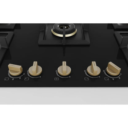 Bosch 90 cm Wall Mounted Chimney DWK98IJ60I + Bosch 90 cm 5 Burner Hob True Brass 3D PNV9B6G20I