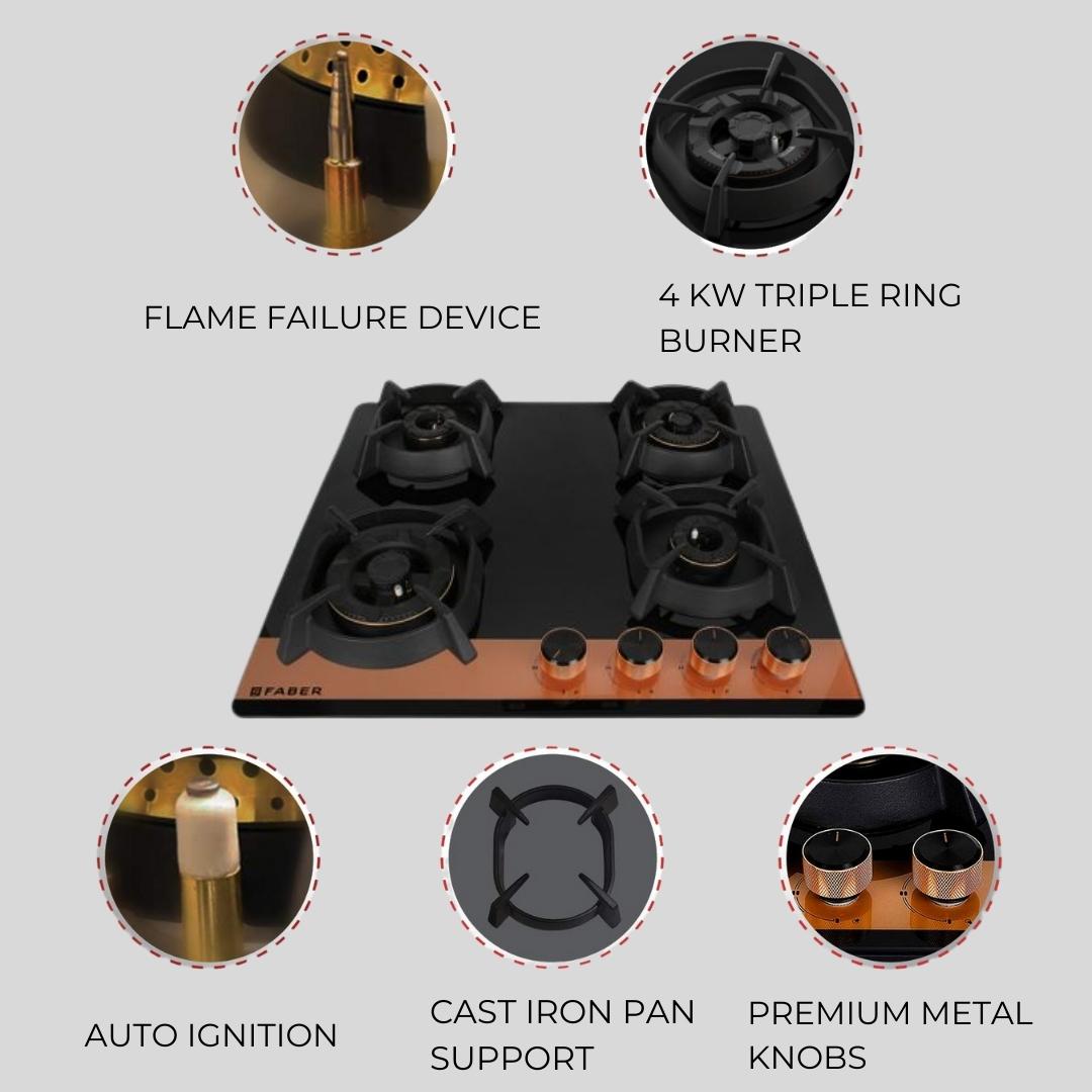 Faber 60 cm 4 Burner Hob Utopia Series UTOPIA HT 604 BR CI