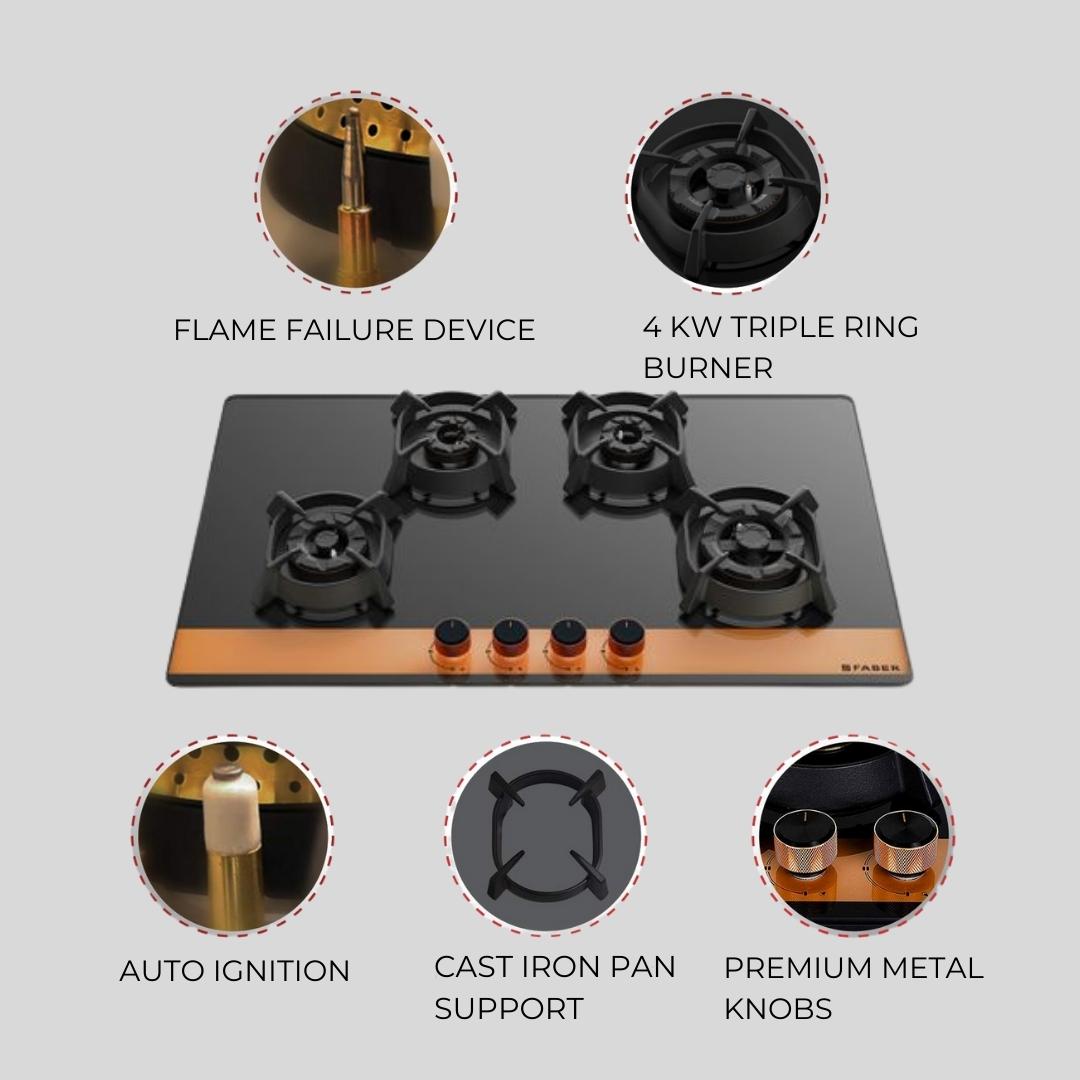 Faber 80 cm 4 Burner Hob Utopia Series UTOPIA HT 804 BR CI