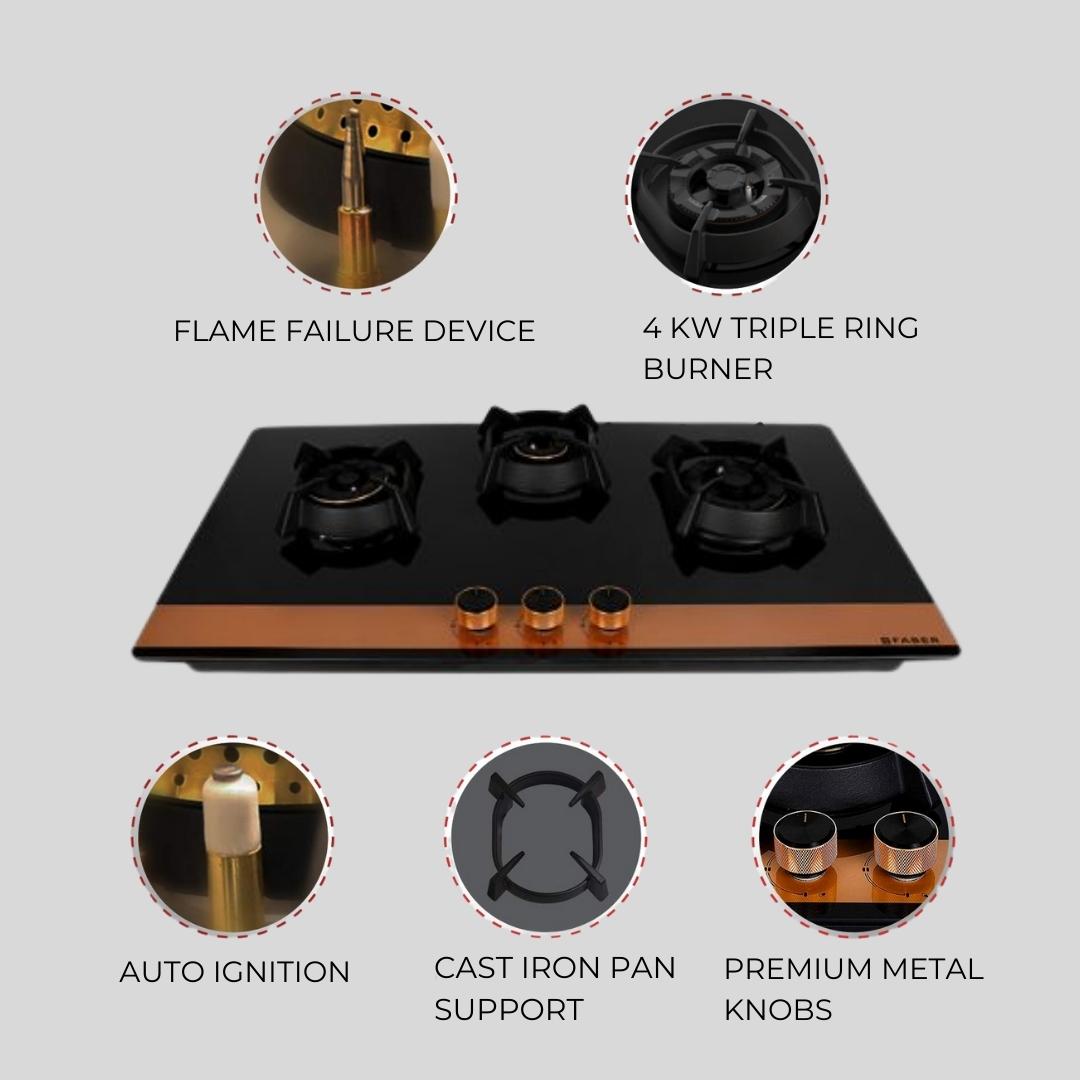 Faber 90 cm 3 Burner Hob Utopia Series UTOPIA HT 903 BR CI