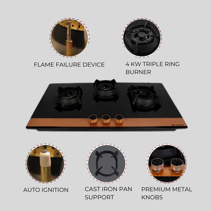 Faber 90 cm 3 Burner Hob Utopia Series UTOPIA HT 903 BR CI