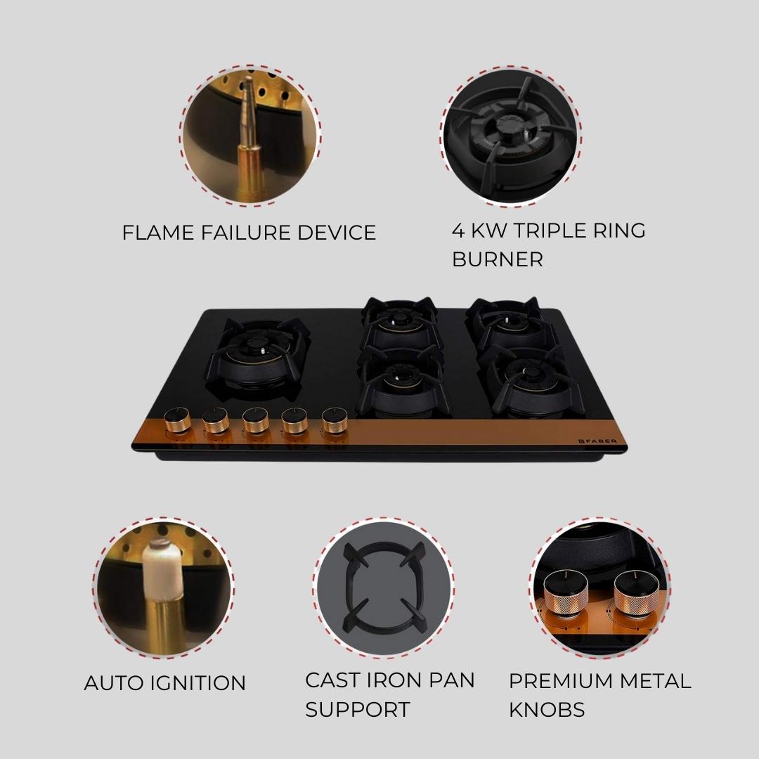 Faber 90 cm 5 Burner Hob Utopia Series UTOPIA HT 905 BR CI