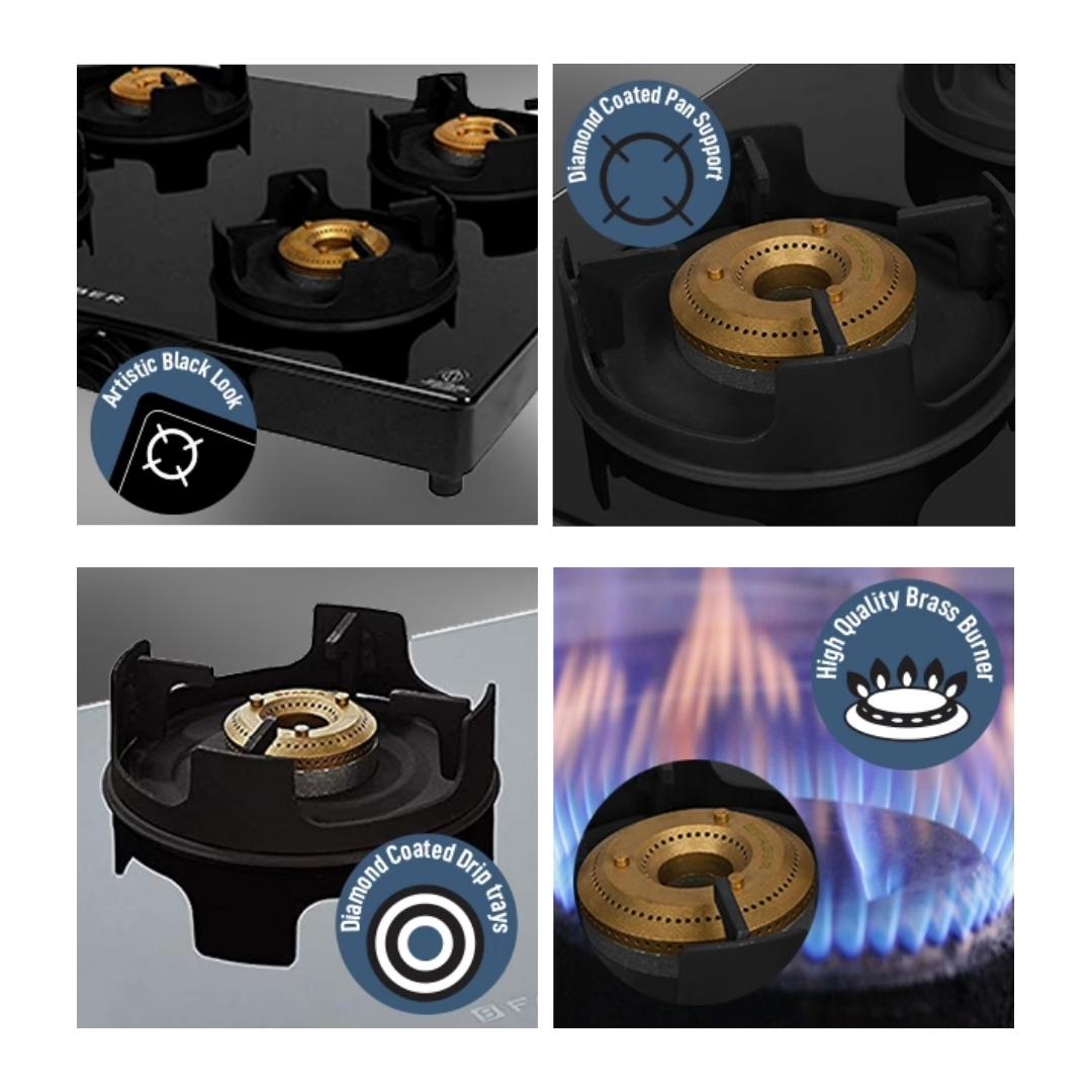 Faber 63 cm 4 Burner Cooktop ONYX 4BB BK CI
