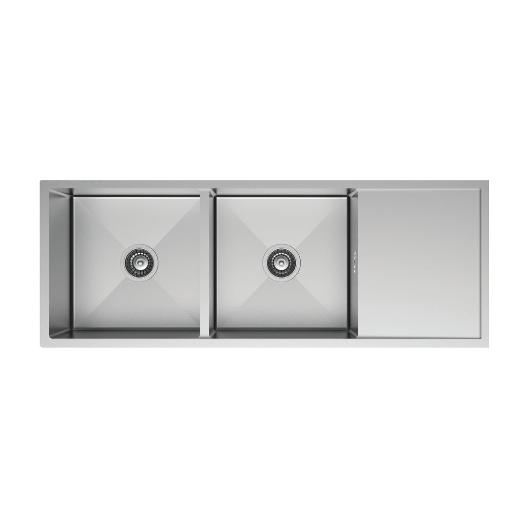 Hafele Stainless Steel Sink Argento DOUBLE BOWL WITH DRAIN BOARD RUBY R4818 ( 48 x 18 inches ) - Satin