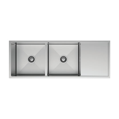 Hafele Stainless Steel Sink Argento DOUBLE BOWL WITH DRAIN BOARD RUBY R4818 ( 48 x 18 inches ) - Satin
