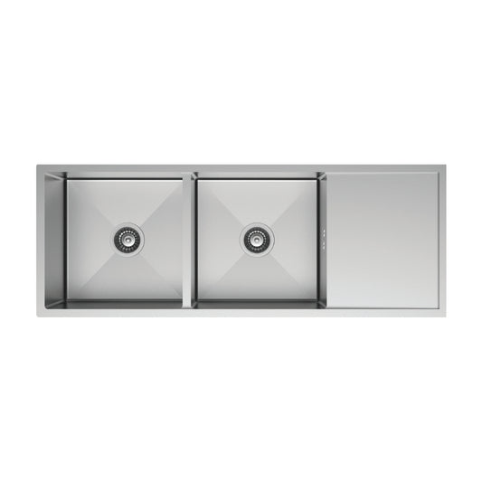 Hafele Stainless Steel Sink Argento DOUBLE BOWL WITH DRAIN BOARD RUBY R4818 ( 48 x 18 inches ) - Satin