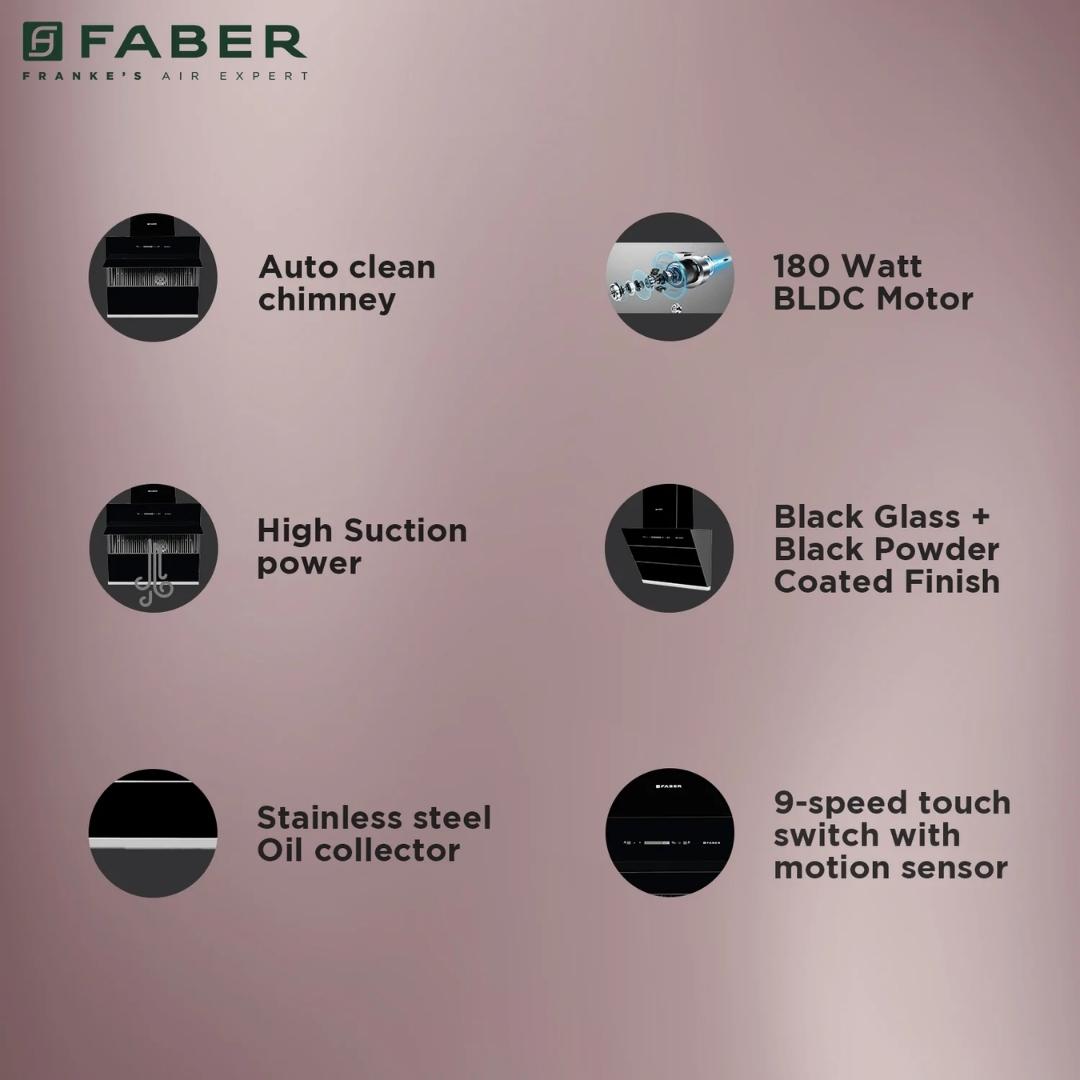 Faber 60 cm Wall Mounted Chimney STORM DIRECT DRIVE FL SC AC BK 60