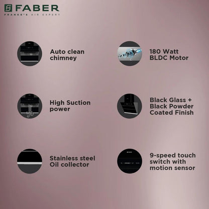 Faber 60 cm Wall Mounted Chimney STORM DIRECT DRIVE FL SC AC BK 60