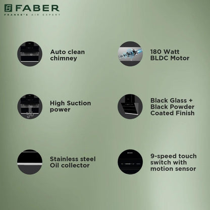 Faber 90 cm Wall Mounted Chimney STORM DIRECT DRIVE FL SC AC BK 90