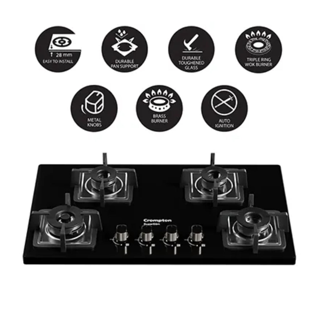 Crompton 78 cm 4 Burner Cooktop Superslim TAB-SUHB784-MBL