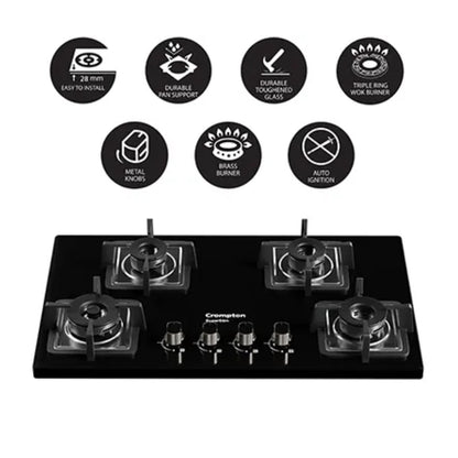 Crompton 78 cm 4 Burner Cooktop Superslim TAB-SUHB784-MBL
