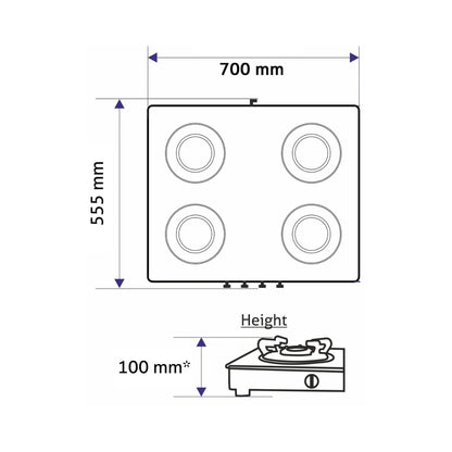 Glen 70 cm 4 Burner Cooktop Ultra Slim Series ULTRA SLIM 1047 US BL