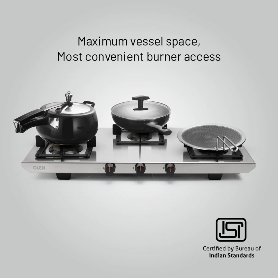 Glen 73 cm 3 Burner Cooktop Ultra Tuff Series ULTRA TUFF 1053 UT SS 73