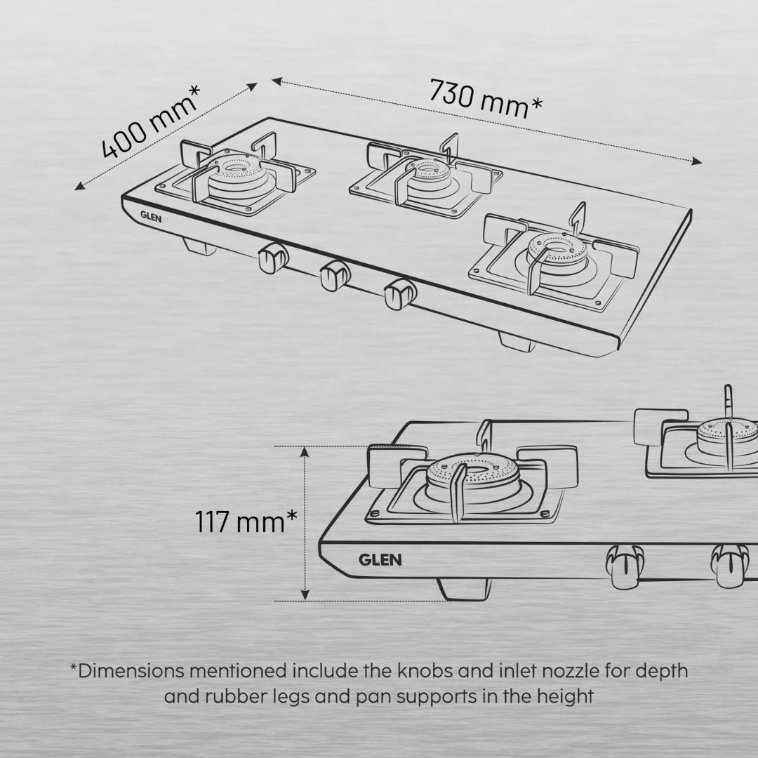 Glen 73 cm 3 Burner Cooktop Ultra Tuff Series ULTRA TUFF 1053 UT SS 73