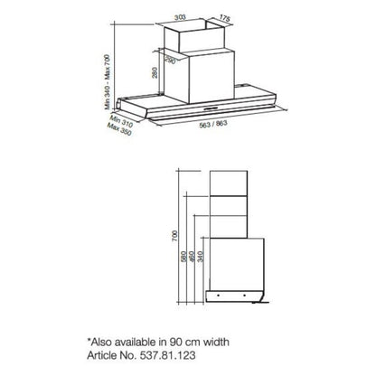 Falmec 60 cm Under Cabinet Wall Mounted Chimney Virgola Plus Fresh Series VIRGOLA PLUS 60