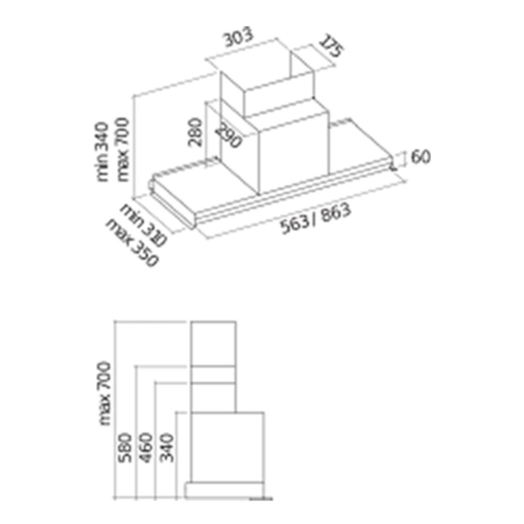 Falmec 90 cm Under Cabinet Wall Mounted Chimney Virgola Plus Fresh Series VIRGOLA PLUS 90