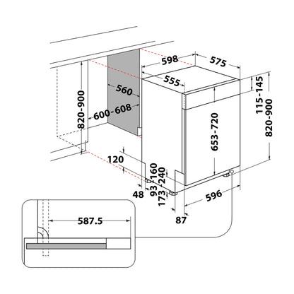 Whirlpool Semi Built in Dishwasher WBC 3C26X with 13 Place Settings