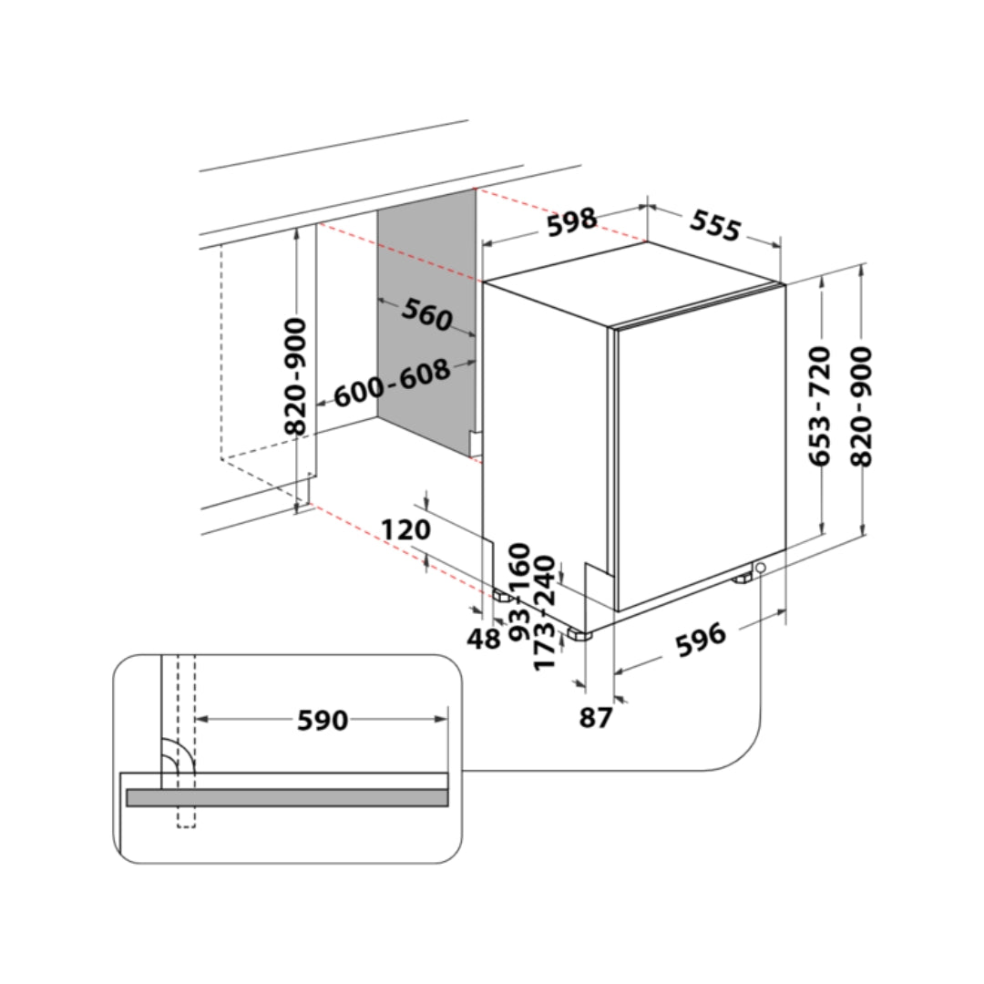 Whirlpool Built In Dishwasher WIO 3T133 P IN with 14 Place Settings