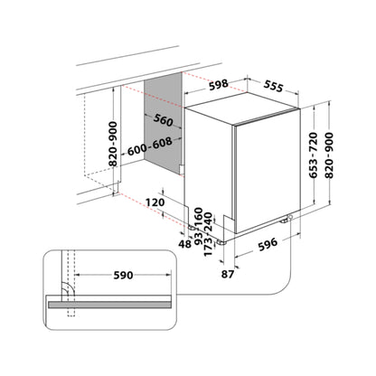 Whirlpool Built In Dishwasher WIO 3T133 P IN with 14 Place Settings