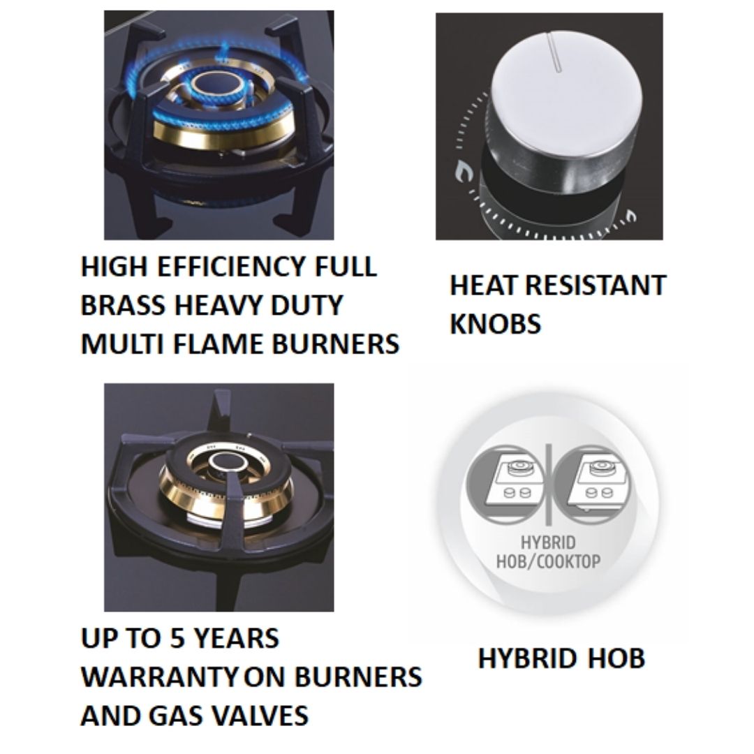 Whirlpool 75 cm 3 Burner Hob Elite Pro Series ELITE PRO BRASS HYBRID 753 MT