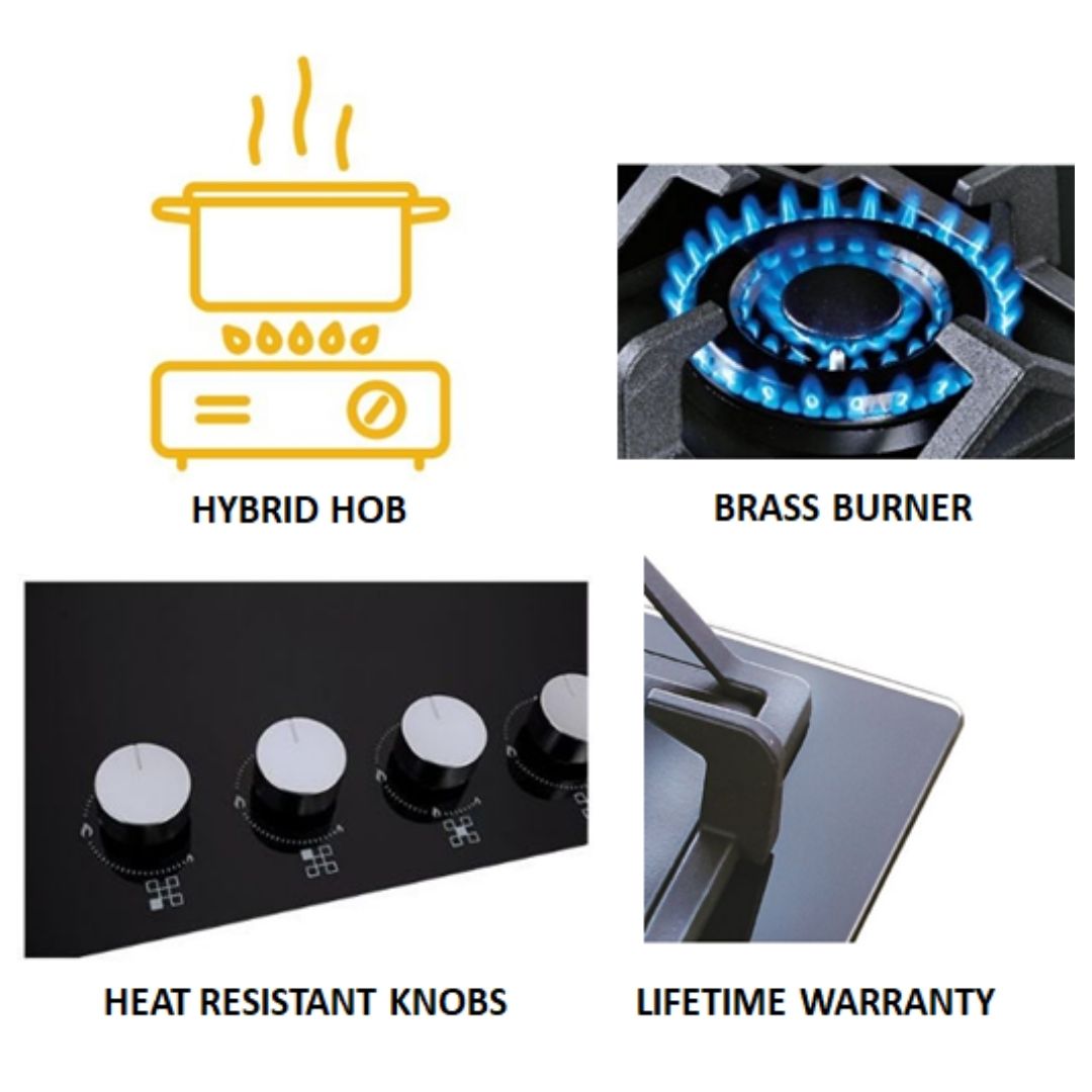 Whirlpool 70 cm 4 Burner Hob Intellicook Brass Series ELITE HYBRID HD 704 BRASS
