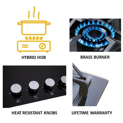 Whirlpool 70 cm 4 Burner Hob Intellicook Brass Series ELITE HYBRID HD 704 BRASS