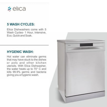 Elica Free Standing Dishwasher WQP 12 7605V SS with 12 Place Settings
