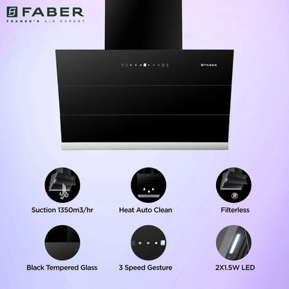 Faber 75 cm Wall Mounted Chimney Filterless Series ZENITH FL SC AC BK 75