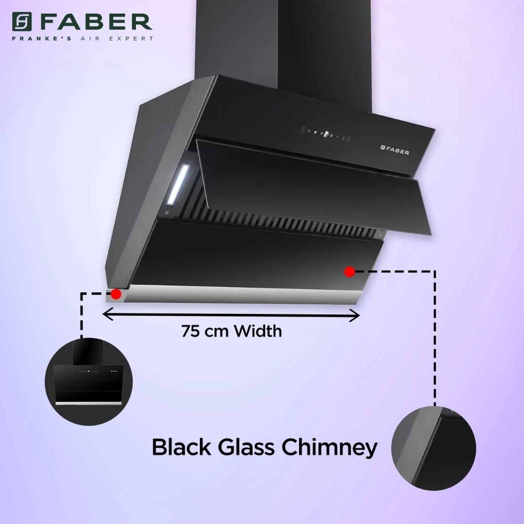 Faber 75 cm Wall Mounted Chimney Filterless Series ZENITH FL SC AC BK 75