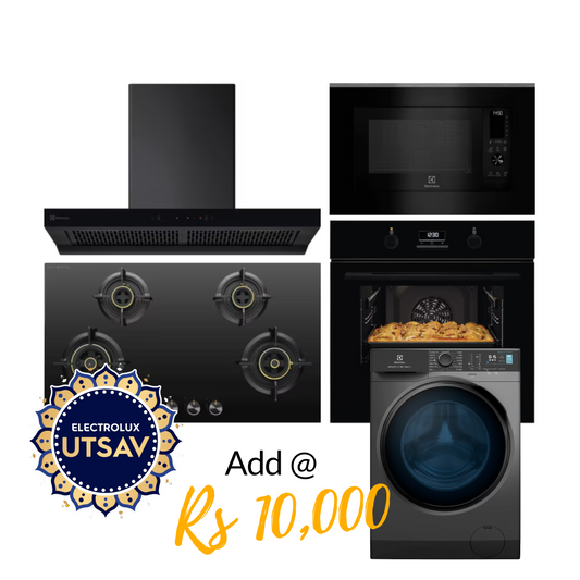 Electrolux Oven UltimateTaste 500 KOD3H50BK + Microwave with Air Fryer UltimateTaste 900 EMSB30XCF + Chimney UltimateTaste 700 Series ECT9841KB + Hob UltimateTaste 300 EHG9430BCI with Festive Price Washing Machine