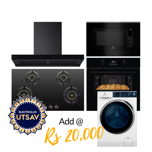 Electrolux Oven UltimateTaste 500 KOD3H50BK + Microwave with Air Fryer UltimateTaste 900 EMSB30XCF + Chimney UltimateTaste 700 Series ECT9841KB + Hob UltimateTaste 300 EHG9430BCI with Festive Price Washer Dryer