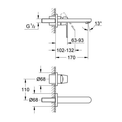 Grohe Wall Mounted Basin Mixer Eurosmart Cosmopolitan 19381000 - Chrome