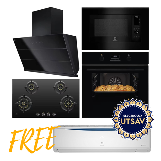 Electrolux Oven UltimateTaste 500 KOD3H50BK + Microwave with Air Fryer UltimateTaste 900 EMSB30XCF + Chimney UltimateTaste 700 Series ECS9941GB + Hob UltimateTaste 300 EHG9430BCI with Free AC