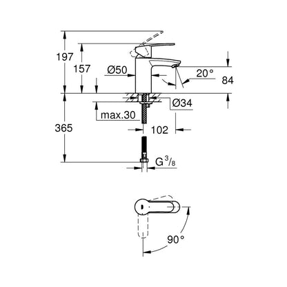 Grohe Table Mounted Tall Boy Basin Mixer Eurostyle Cosmopolitan 2337320E - Chrome