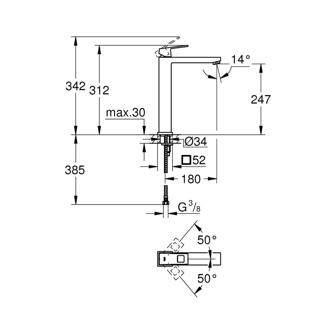 Grohe Table Mounted Tall Boy Basin Mixer Eurocube 23406000 - Chrome