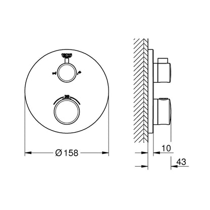 Grohe 2 Way Thermostatic Diverter Grohtherm 24077000 - Chrome Finish