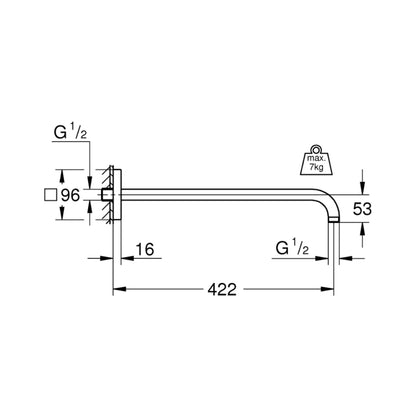 Grohe Wall Mounted Round 422 mm Shower Arm 26145000 - Chrome