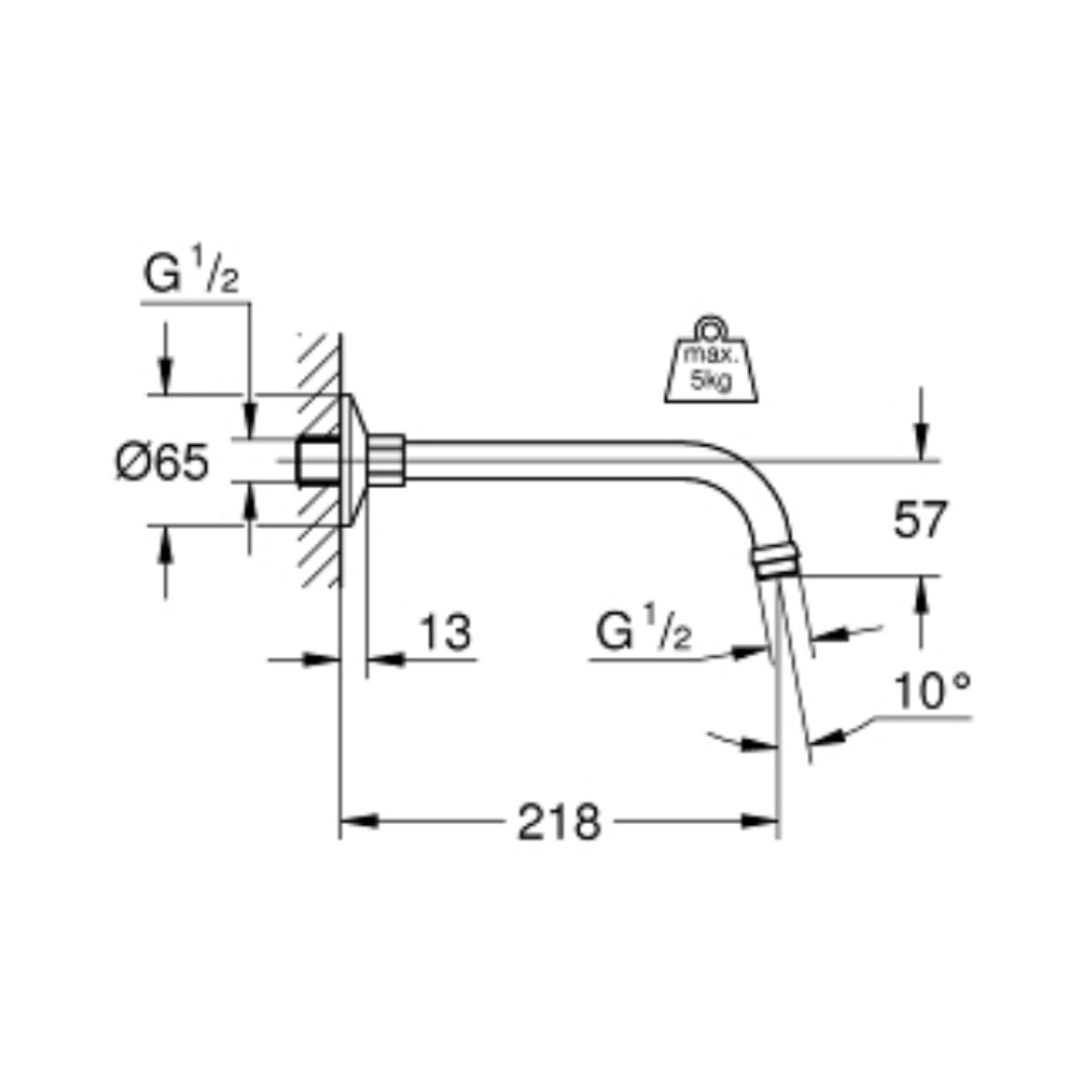 Grohe Wall Mounted Round 218 mm Shower Arm 27406000 - Chrome