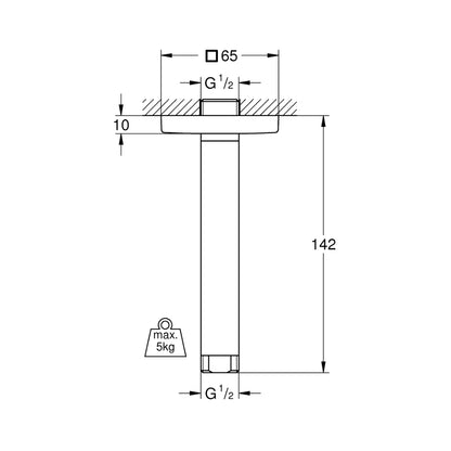 Grohe Ceiling Mounted Round 142 mm Shower Arm 27485000 - Chrome