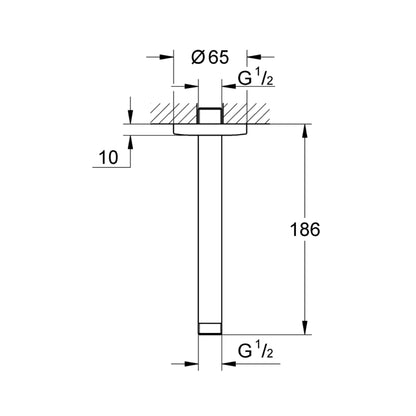 Grohe Ceiling Mounted Round 186 mm Shower Arm 27559000 - Chrome
