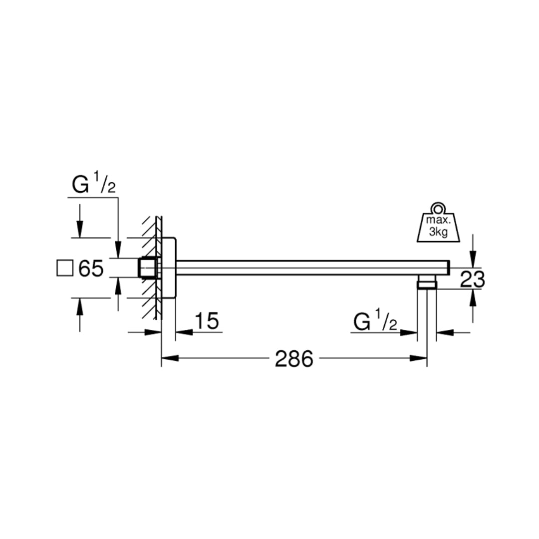 Grohe Wall Mounted Square 286 mm Shower Arm 27709000 - Chrome