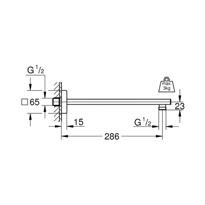 Grohe Wall Mounted Square 286 mm Shower Arm 27709000 - Chrome