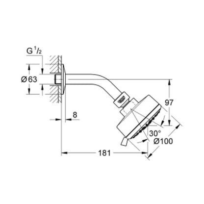 Grohe Multi Flow Overhead Shower Cosmopolitan Series 27869001 - Chrome