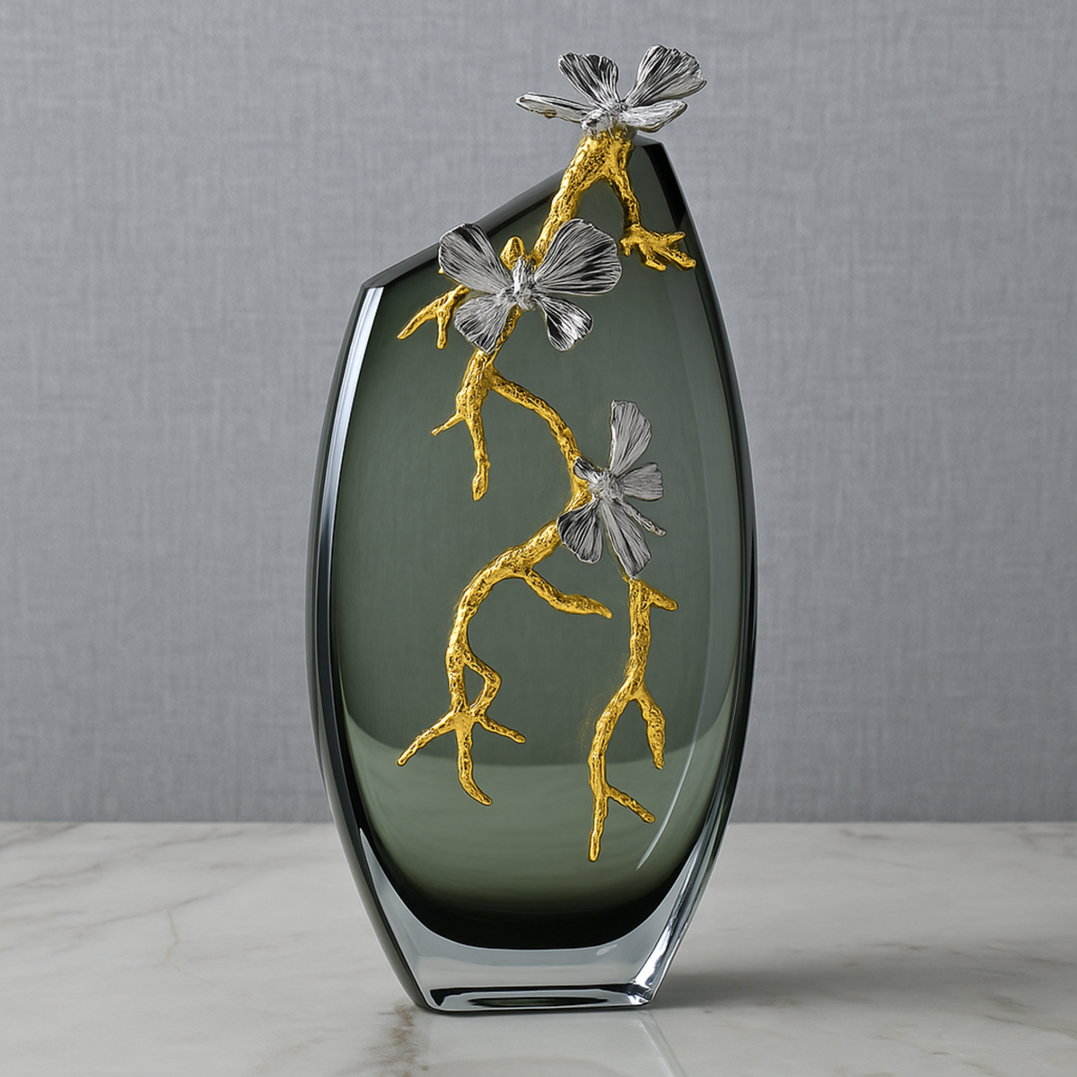Shadowvine Vertical Sculptural Glass Vase (Small)