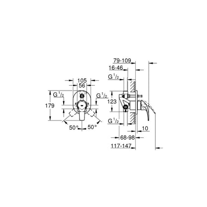 Grohe 2 Way Diverter Baucurve 29043000 - Chrome Finish