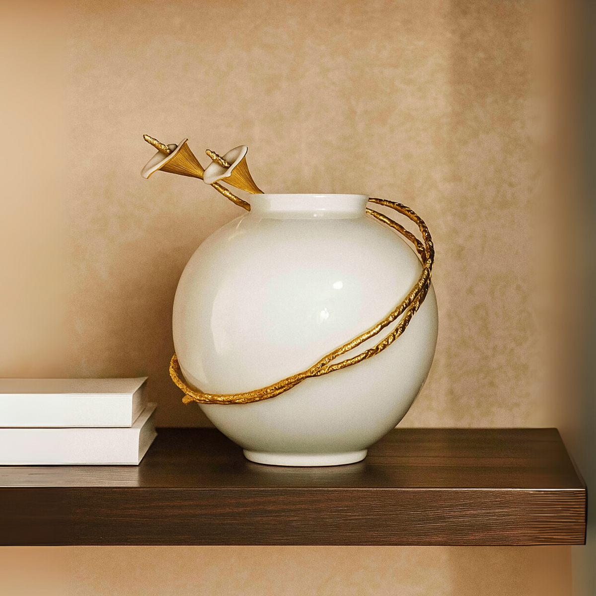 Lily Whirl Curved Floral Porcelain Vase (Large)